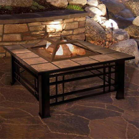 GRILLGEAR 32 in. Square Wood Burning Tile Fire Pit Set GR3234957